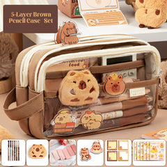 Capybara 5-Layer Brown Pencil Case