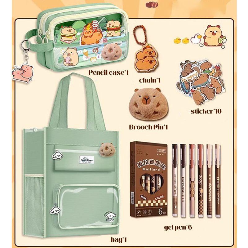 Capybara Tutoring Bag mint-colored Set