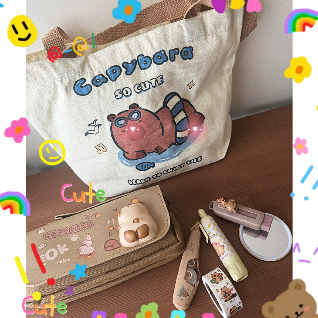 Capybara Stationery Set with Canvas Bag