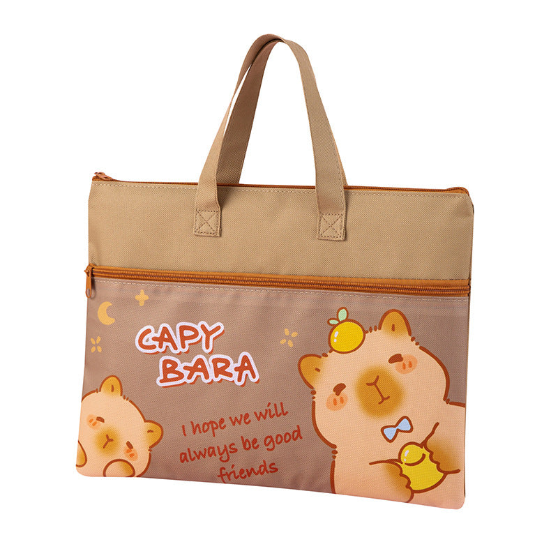 Capybara Tutoring Bag, Canvas Material, Brown with Capybara Design