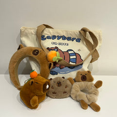 Capybara Hair Accessory Set with Canvas Bag