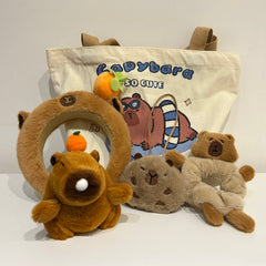 Capybara Hair Accessory Set with Canvas Bag